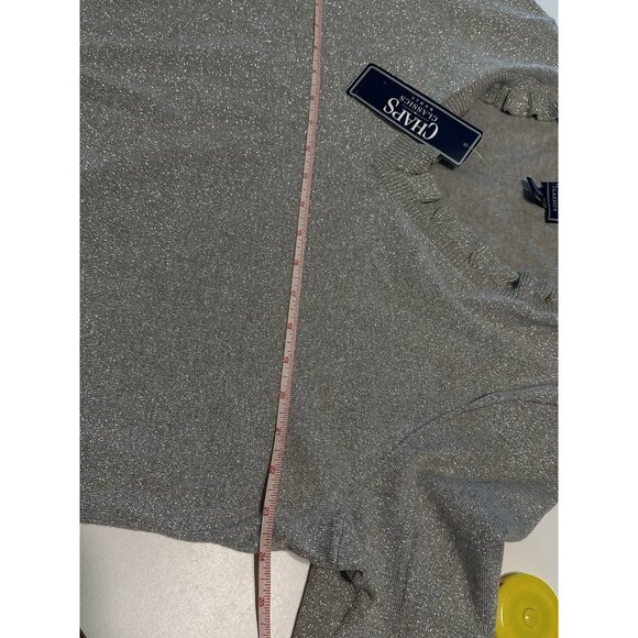 NWT Chaps Woman 2X  Silver Gray Metallic Ruffled V Neck Sweater Shimmer $75 - Picture 8 of 8